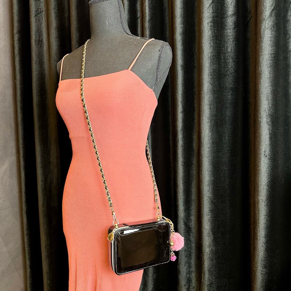 SOLD YSL Yves Saint Laurent Black patent faux leather beauty case crossbody b… - Picture 2 of 15